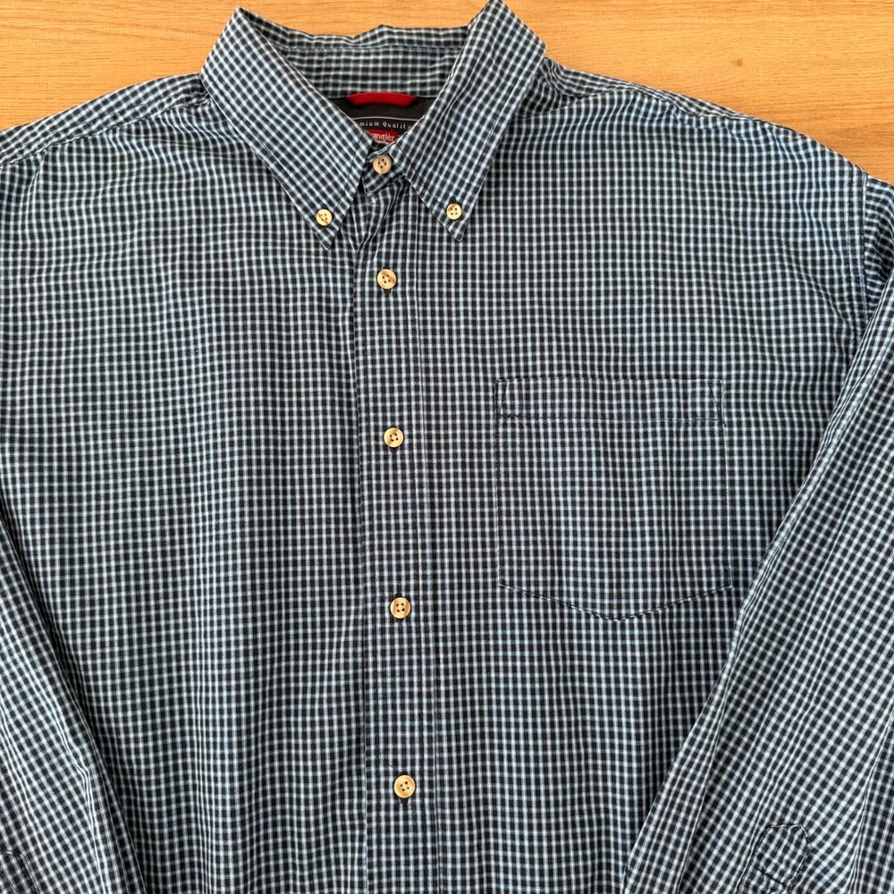 Wrangler Mens XL Blue Black Micro Check Long Sleeve Button Down Shirt HR07496